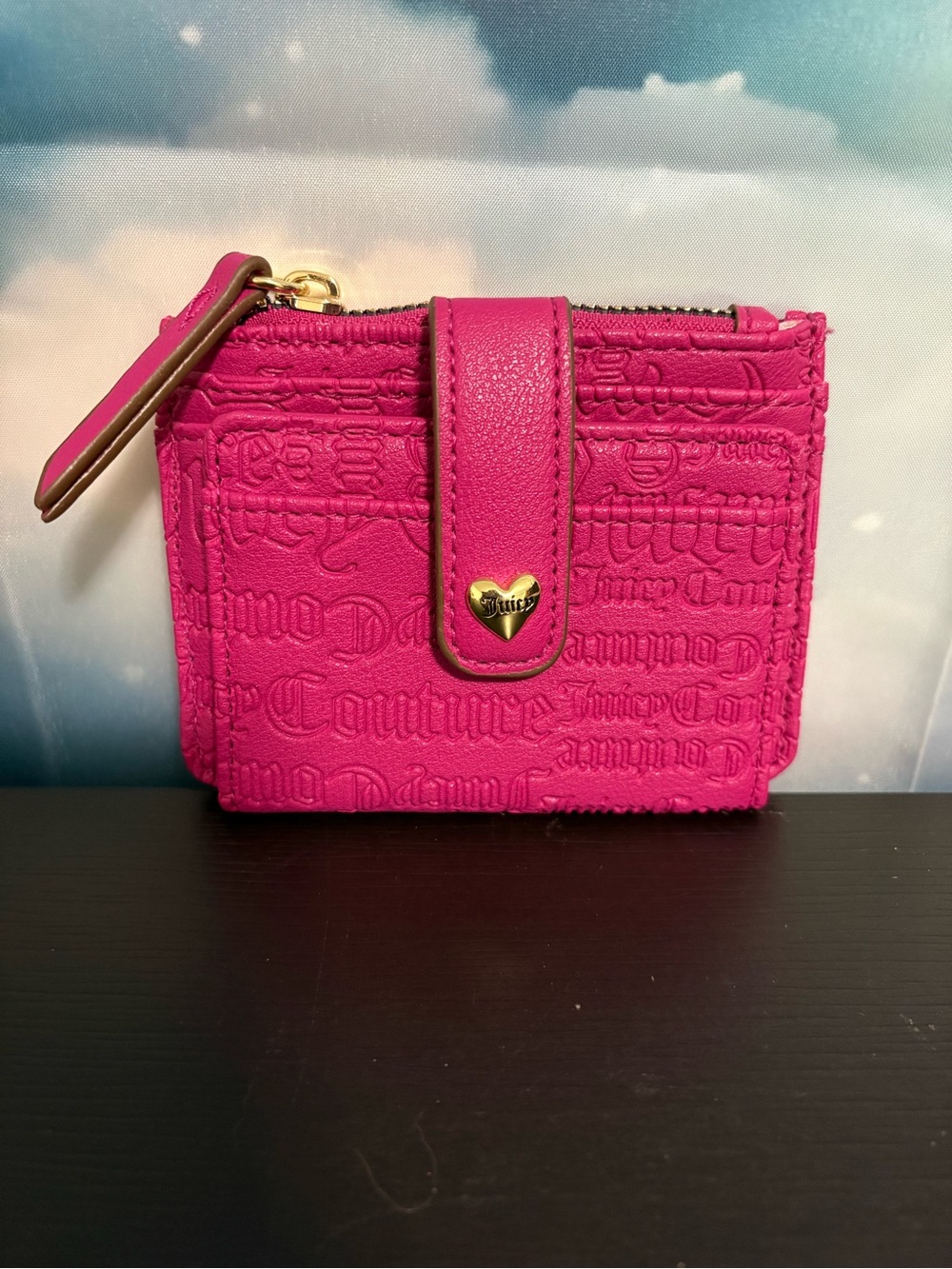 Juicy Couture Hot Pink Embossed Small Wallet with Heart Snap. EUC